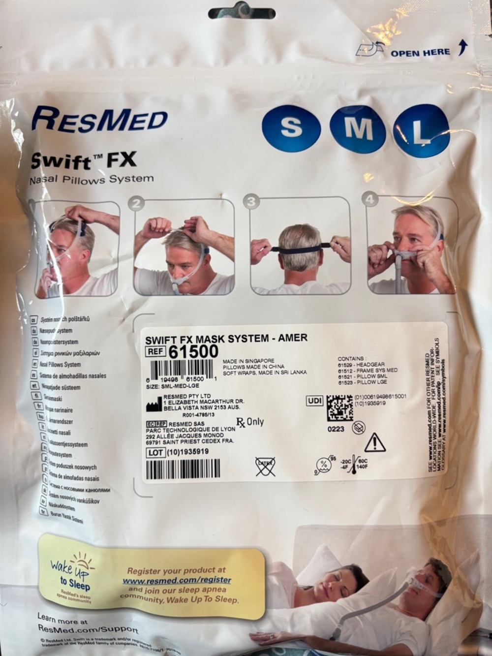 ResMed Swift FX Nasal Pillow Mask System – White with Blue Size Indicators